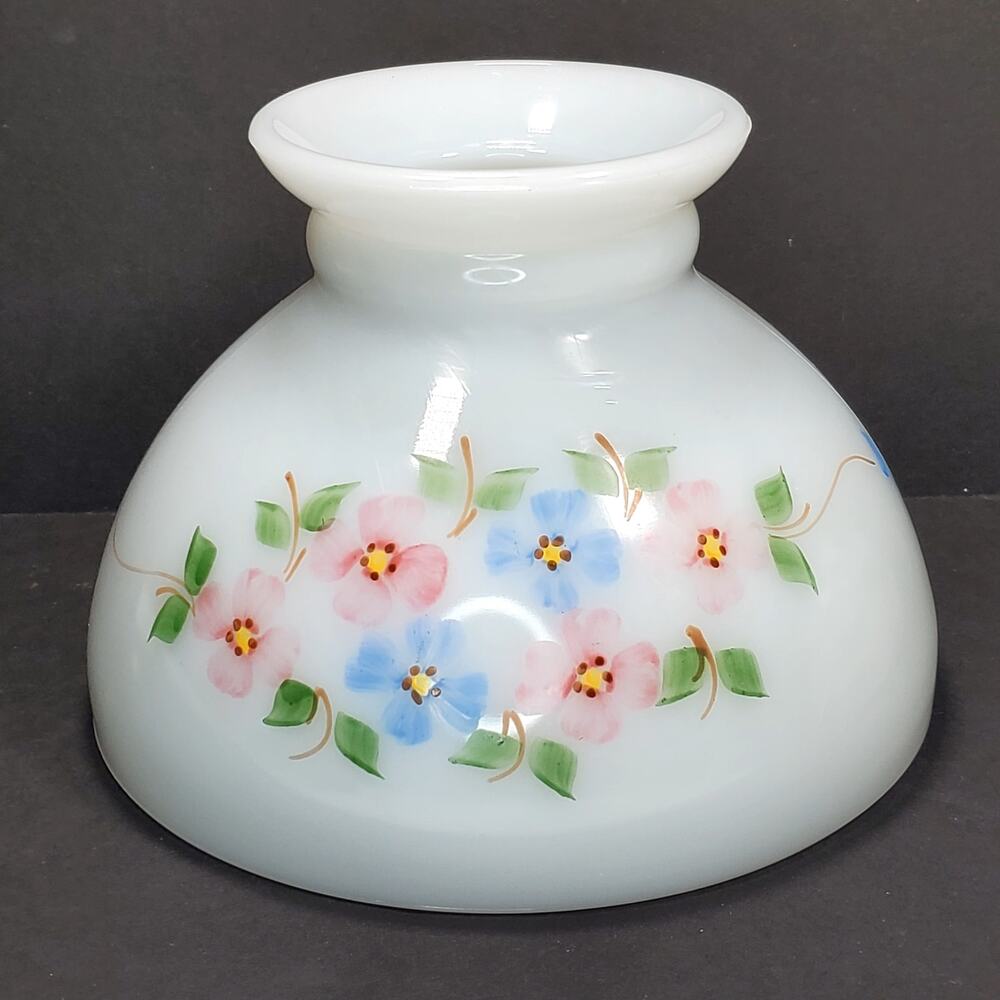 GWTW Hand Painted Floral Hurricane Lamp Shade Milk Glass Vtg Cottage